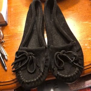 Minnetonka black suede moccasins
